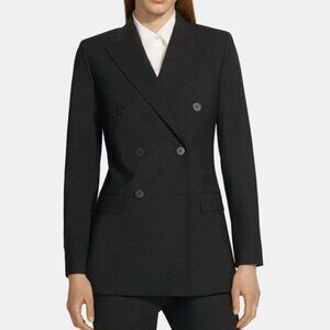 NWT Theory Double-Breasted Blazer in Stretch Wool, Black, 14